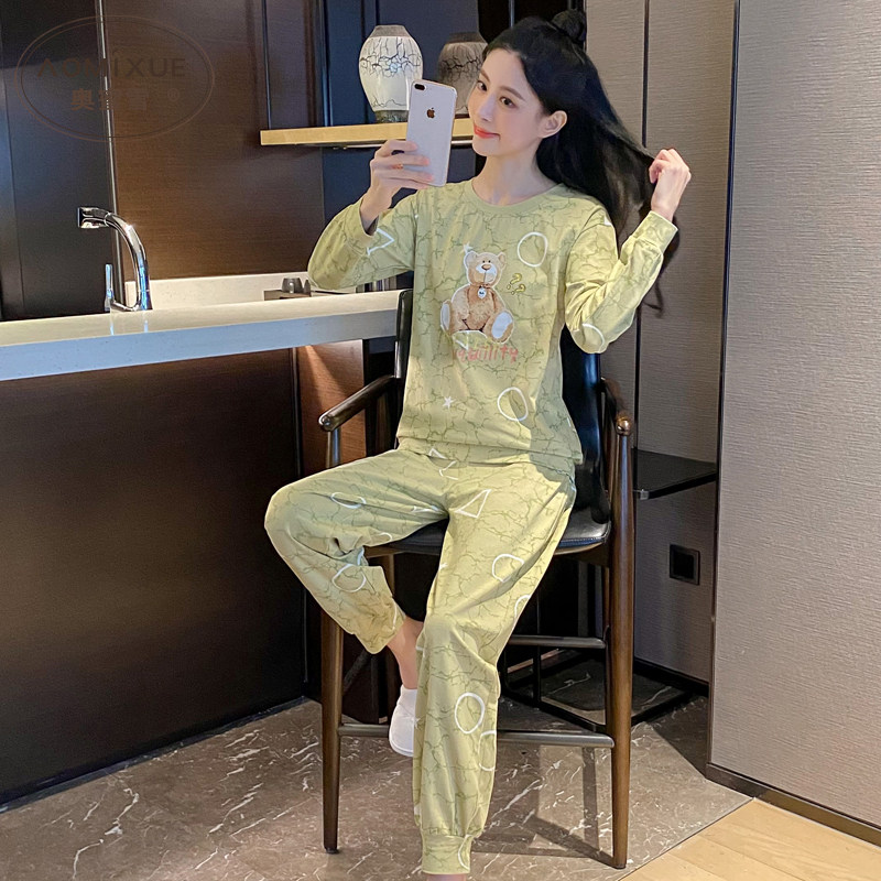 卡通睡衣女秋款纯棉可爱少女长袖家居服春秋季小熊套头宽松两件套,淘宝优惠券,粉丝福利购,淘宝优惠卷