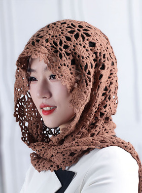 杏莲花春秋围巾甜美女镂空