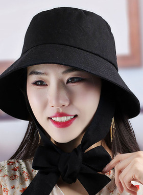 杏莲花渔夫帽透气甜美女飘带