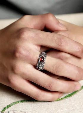 祥瑞国潮风复古貔貅心经戒指饰品铜合金男女红刚玉金蟾开口指环