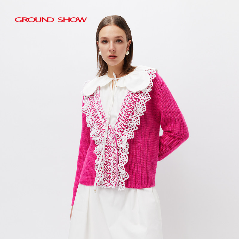 阁兰秀2025秋季新品低V领粗针针织开衫短款上衣外套商场同款女装