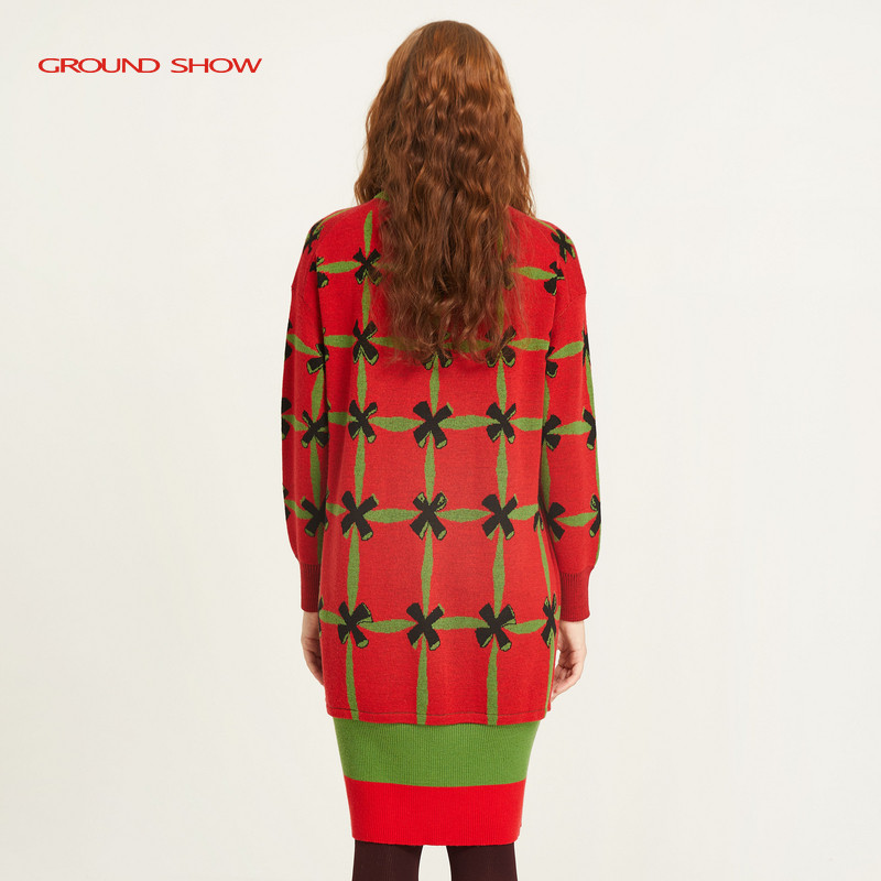 【100%绵羊毛】阁兰秀冬新款格子提花针织连衣裙商场同款女装