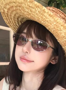 欧美椭圆老钱风辣妹街拍紫色太阳镜女千禧猫眼高级感防紫外线墨镜
