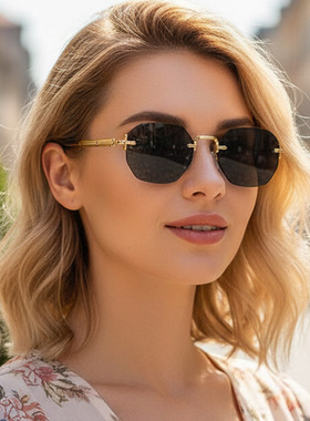 新款金属无框多边形街拍复古太阳镜个性户外开车防晒时尚墨镜