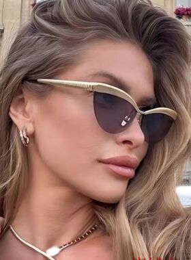 欧美复古猫眼金属眉毛个性太阳镜网红街拍时尚穿搭潮流跨境墨镜fu