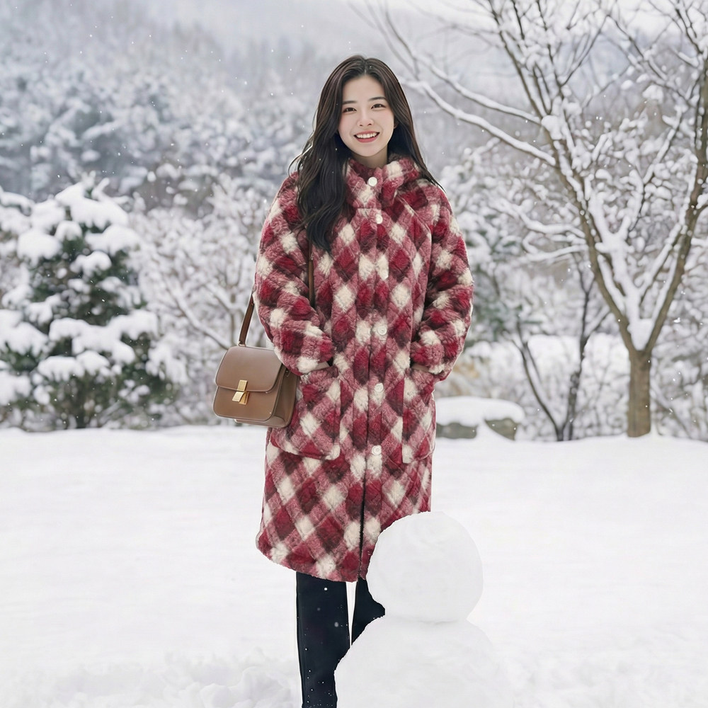 新款格子加绒加厚长款女士冬季棉衣连帽棉服罩衣保暖外套棉袄YY01,淘宝优惠券,粉丝福利购,淘宝优惠卷