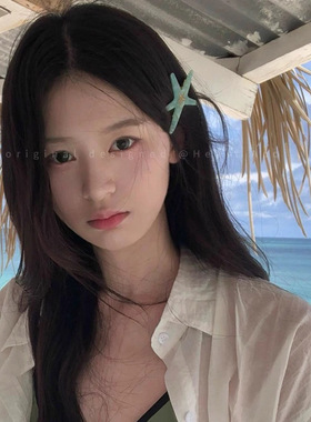 夏日海滩~蓝色海星发夹女海边配饰侧边夹发饰刘海夹前额夹子头饰