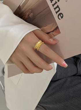 金美澳几何不规则熔岩戒指