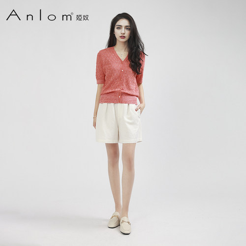 Anlom/娅奴新款女精纺气质休闲镂空上衣针织衫显瘦短袖夏季提花 - 图1