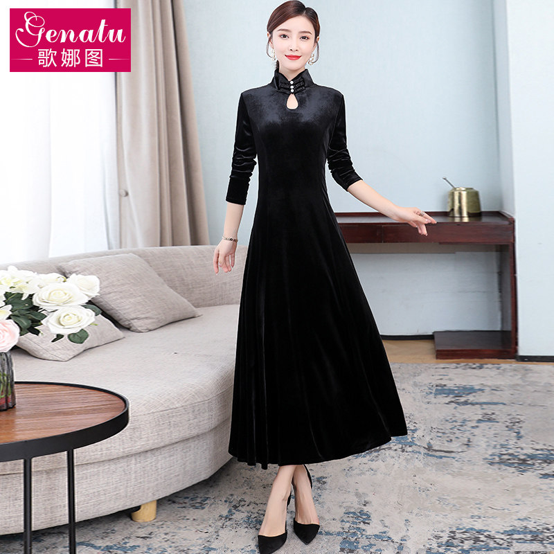 秋款冬裙配大衣高端金丝绒连衣裙 歌娜图连衣裙
