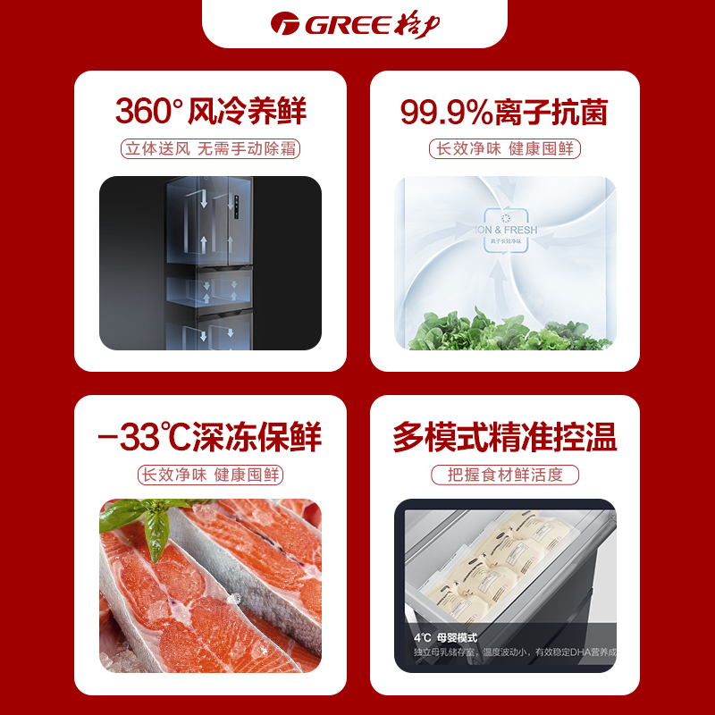 Gree/格力晶弘 326升母婴冰箱家用法式四开门一级能效超薄嵌入式 - 图0