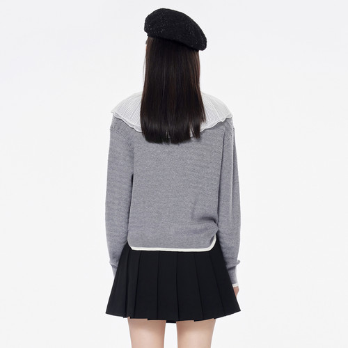 【299元3件】飘蕾灰色荷叶领毛衣女2025春季新款时尚简约减龄休闲 - 图2