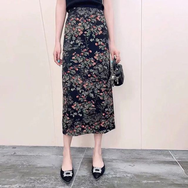 Floral skirt skirt 2025 new Korean version high waist slim mid-length printed skirt versatile slit hip-pack skirt