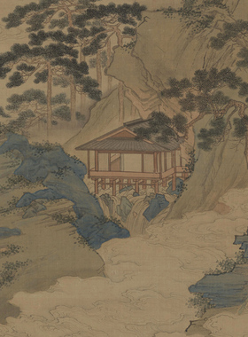 仇英《玉洞仙源图》中式客厅中堂挂画玄关茶室山水人物装饰画高清