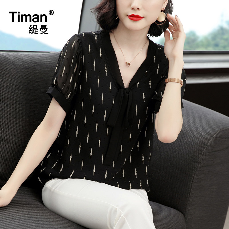 短袖女2020夏装新款年蕾丝夏雪纺衫 缇曼服饰蕾丝衫/雪纺衫