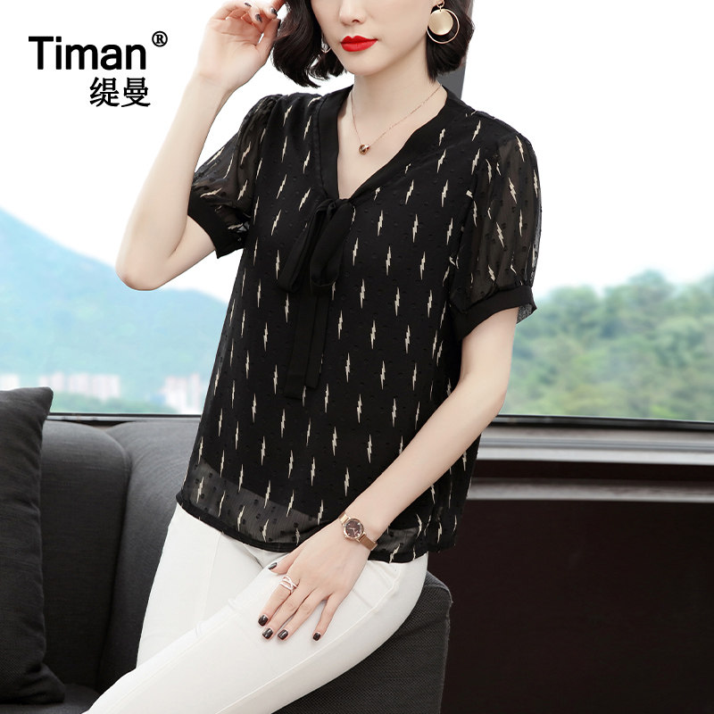 短袖女2020夏装新款年蕾丝夏雪纺衫 缇曼服饰蕾丝衫/雪纺衫