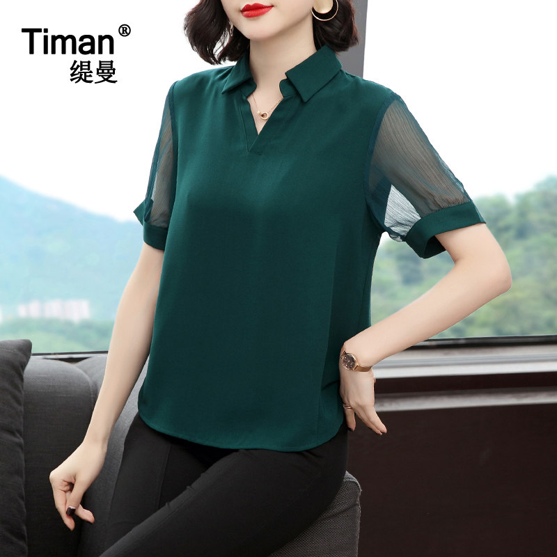 2020夏装新款年短袖中年雪纺雪纺衫 缇曼服饰蕾丝衫/雪纺衫