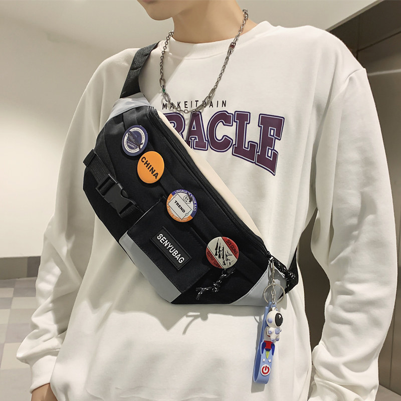 男个性撞色胸包女休闲日系斜挎包 大牙男士包袋