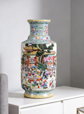 清乾隆仿古瓷器景德镇陶瓷百子图花瓶中式客厅插花博古架大号摆件