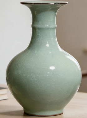 宋代美学仿古官窑瓷器景德镇陶瓷花瓶中式家居客厅插花博古架摆件