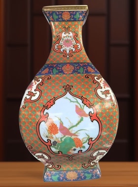 景德镇大清陶瓷仿古董珐琅彩花瓶中式客厅插花博古架玄关家居摆件