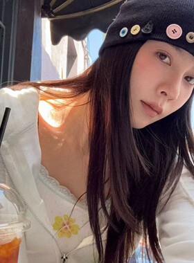 娜琏同款纽扣彩色扣子包头针织帽