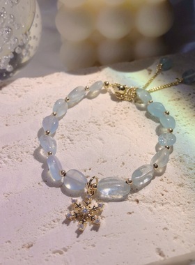 原创纯正清透天然海蓝宝手链女简约显白ins小众蓝色水晶礼物潮