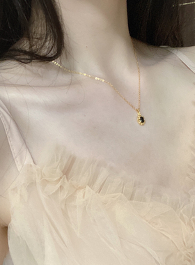 午夜黑茶黑色吊坠项链