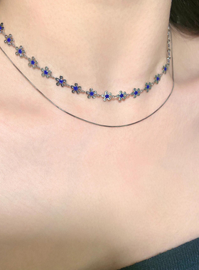 显白小花花天然石串珠叠戴项链轻奢小众高级感锁骨链夏季百搭颈链