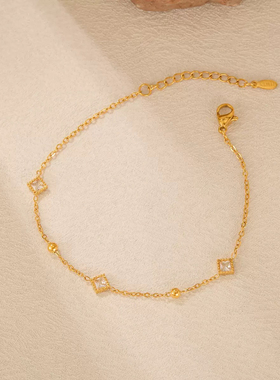 万年经典百搭款!日系极光方糖小巧精致闪钻款不掉色轻奢手链手饰