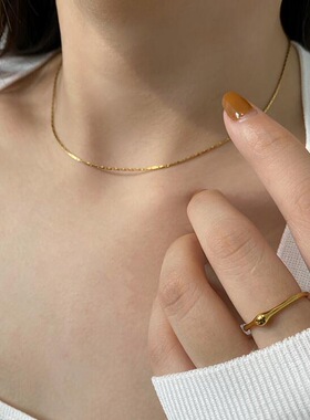 韩国高级感小众ins百搭简约金色极光蛇骨细若游丝基础款项链保色