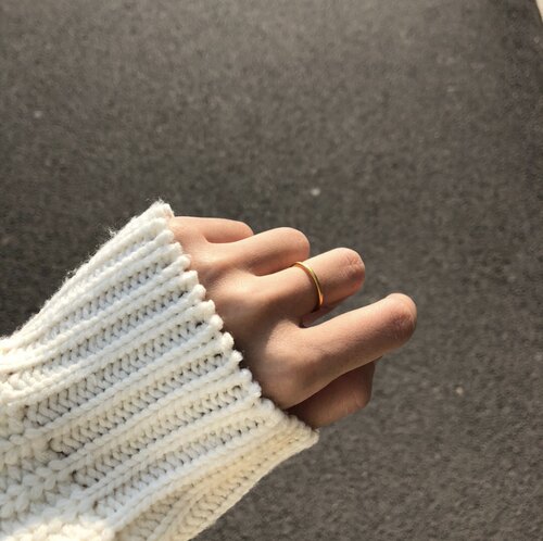 原创古法戒指女时尚个性素戒金色戒指网红潮精致简约冷淡风细叠戴 - 图0