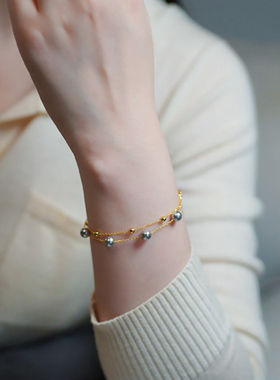 琳琅高贵纯银灰色珍珠双层手链