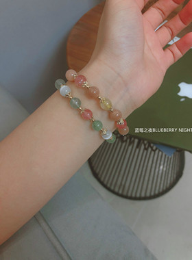 叠戴红绿太阳石文艺风金发晶手链