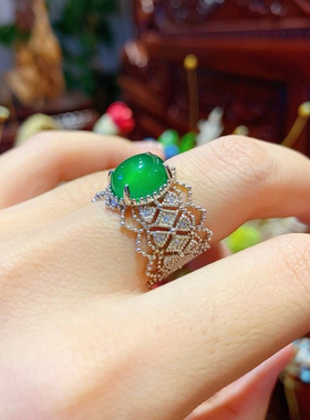 超仿真蕾丝祖母绿戒指开口欧美范宽版排戒女个性精致道具贵气椭圆