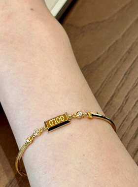 法国设计师款光圈车花圆珠手镯18K包金素圈光面活口手环金条富有