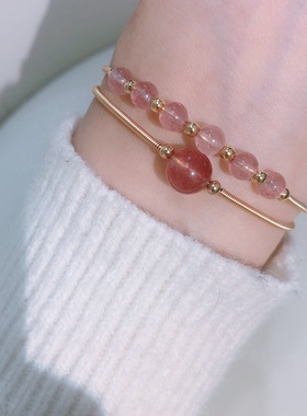 花枝包金双层森系粉水晶ins手环