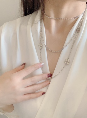 女长款四叶花项链毛衣链优雅气质