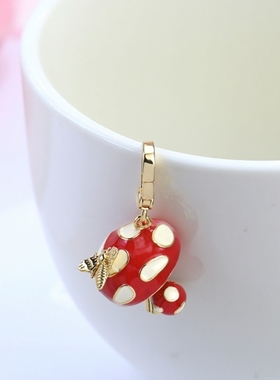 欧美风镀金釉彩红色滴油蘑菇吊坠