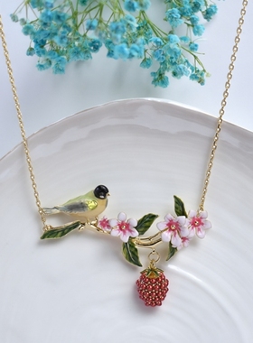 小众轻奢珐琅彩绘鸟花卉吊坠项链
