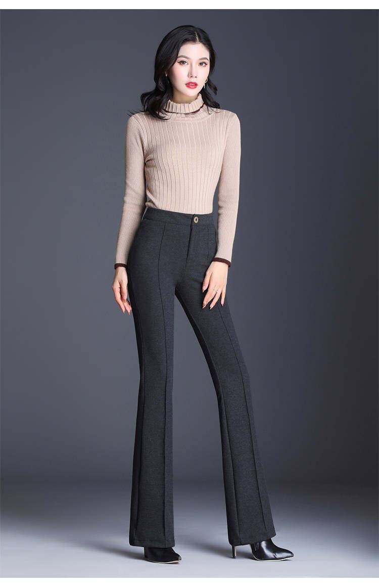 秋冬新款毛呢微喇裤显瘦高腰西裤 玛依恋休闲裤