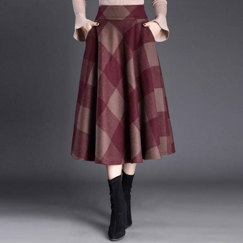2020春秋新款大格子毛呢大摆裙子 玛依恋半身裙