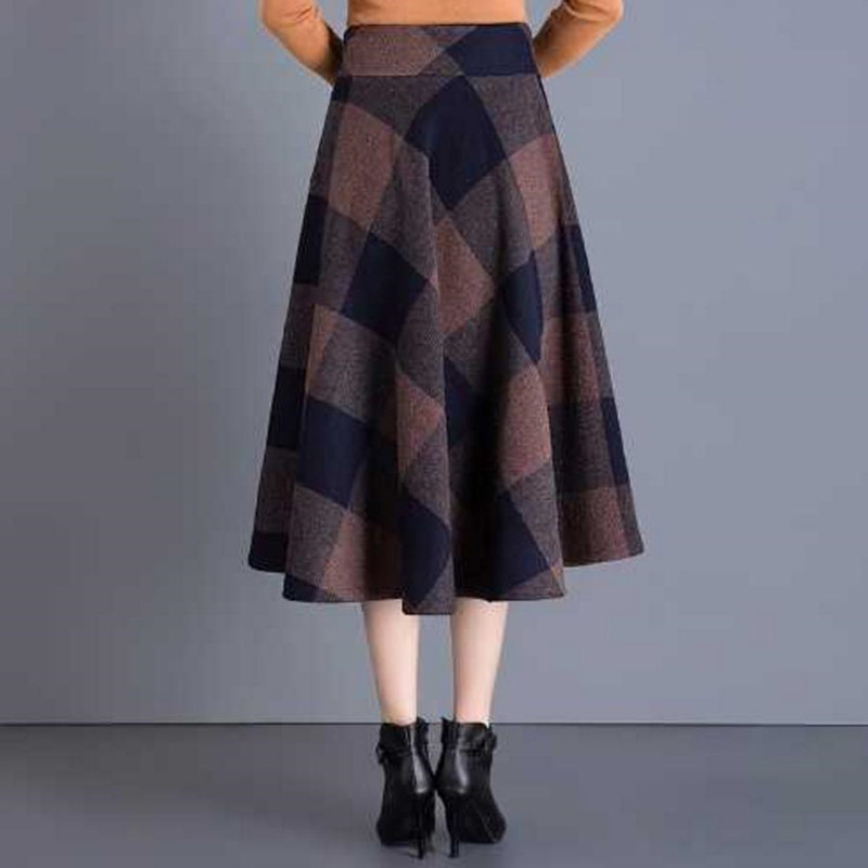 2020春秋新款大格子毛呢大摆裙子 玛依恋半身裙