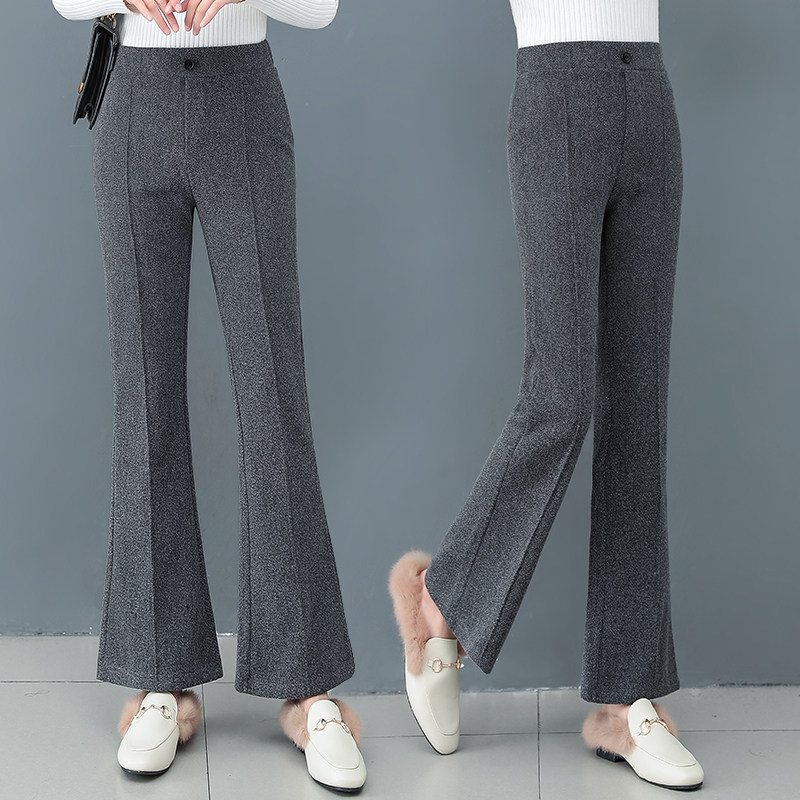 微春秋冬毛呢高腰垂感新款喇叭裤 玛依恋休闲裤