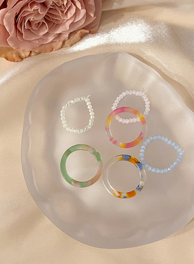 小众彩色串珠叠戴戒指