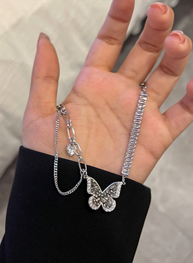 黑色蝴蝶项链小众设计感双层饰品