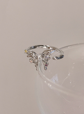 银色气质蝴蝶戒指女小众
