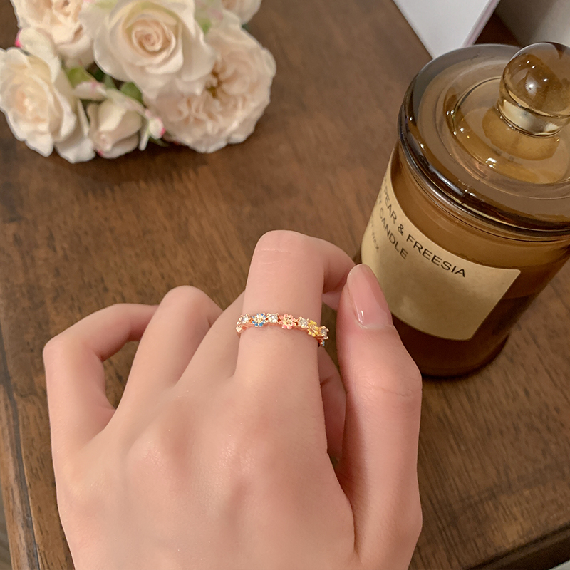 精致玫瑰金花朵彩色戒指女小众设计高级感食指戒洋气指环尾戒手饰 - 图2