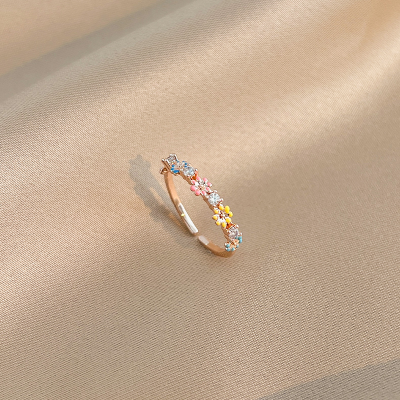 精致玫瑰金花朵彩色戒指女小众设计高级感食指戒洋气指环尾戒手饰 - 图0