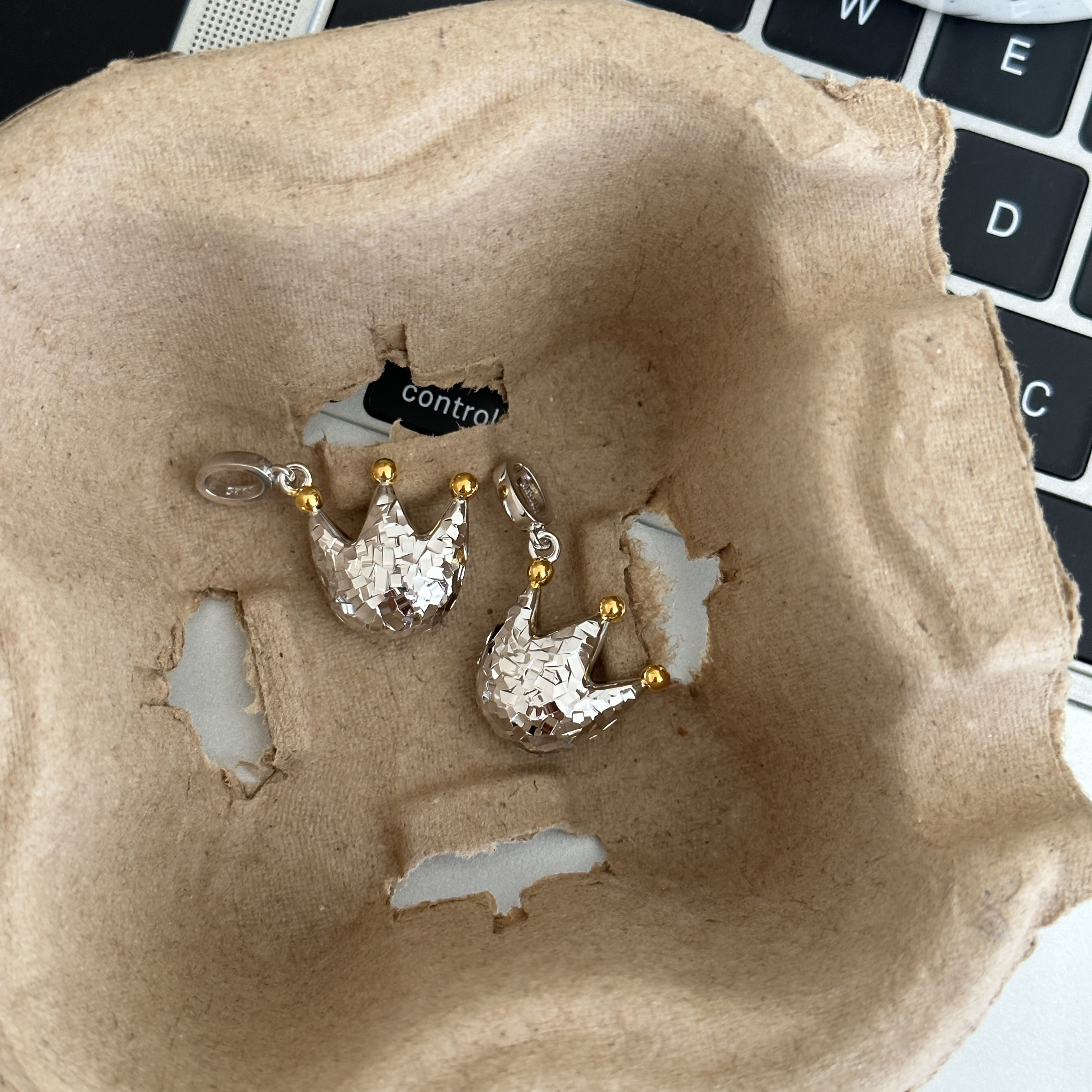 MISS JOJO原创设计时尚简约百搭气质女亮片皇冠纯银吊坠 - 图2